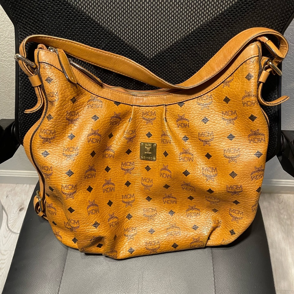 MCM Cognac Leather Hobo Bag